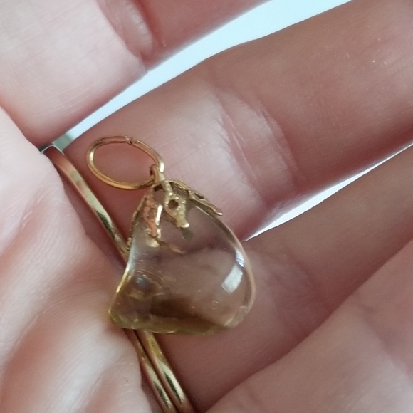 Vintage citrine quartz stone nugget pendant charm pale yellow gold tone - Picture 6 of 14